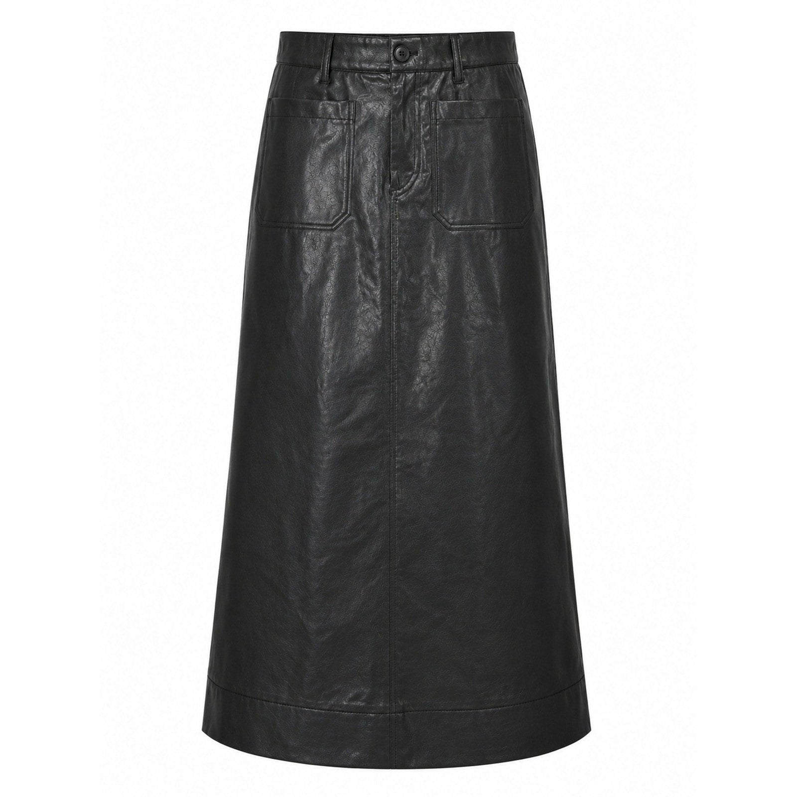 Maeve Anthropologie Black Faux Leather Maxi Skirt High Waisted Patch Pocket M