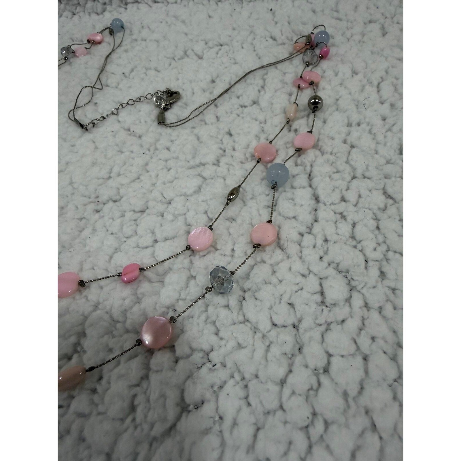 Coldwater Creek Womens OS Pink Layered Shell Bead Necklace Boho Vintage Style