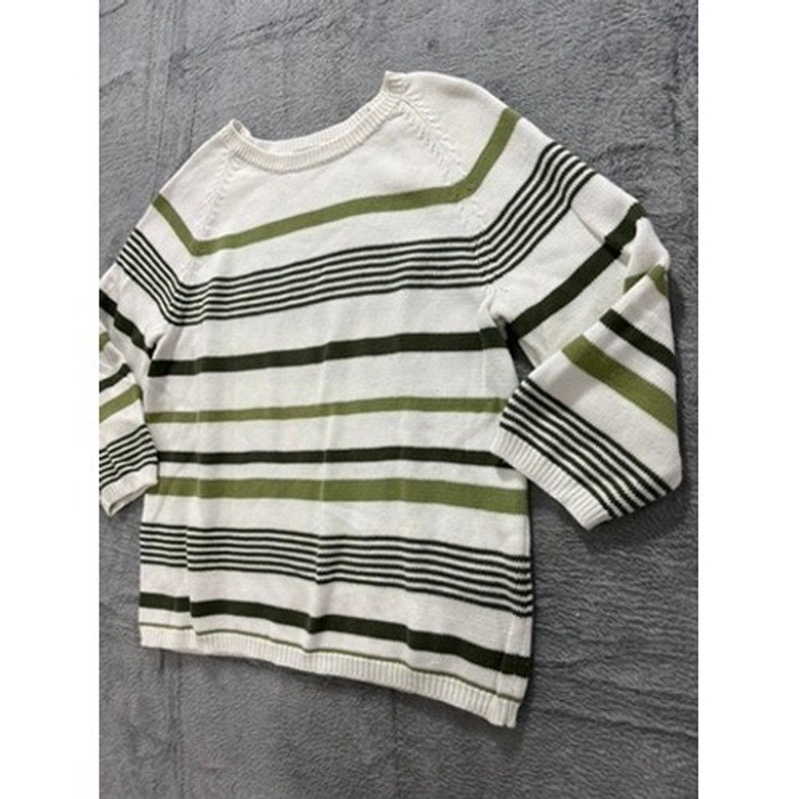 Christopher & Banks Sweater Womens Medium White Green Striped Cotton