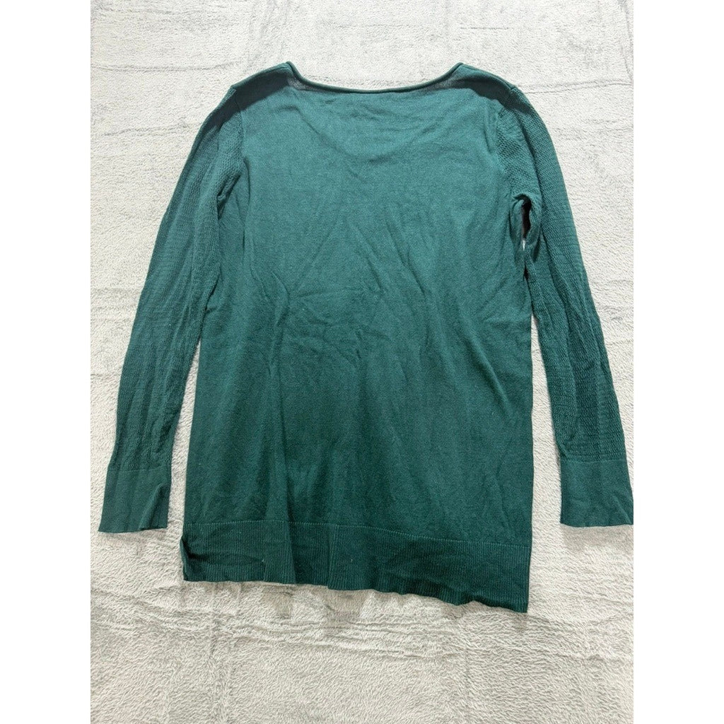 Loft Outlet Womens V-Neck Sweater Forest Green Cotton Blend Long Sleeve Large