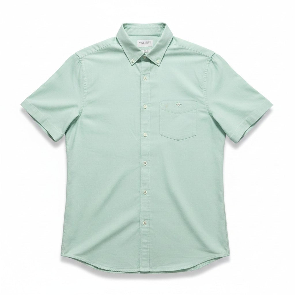Denim & Flower L Mint Green Short Sleeve Button Down Shirt Casual Preppy Mens