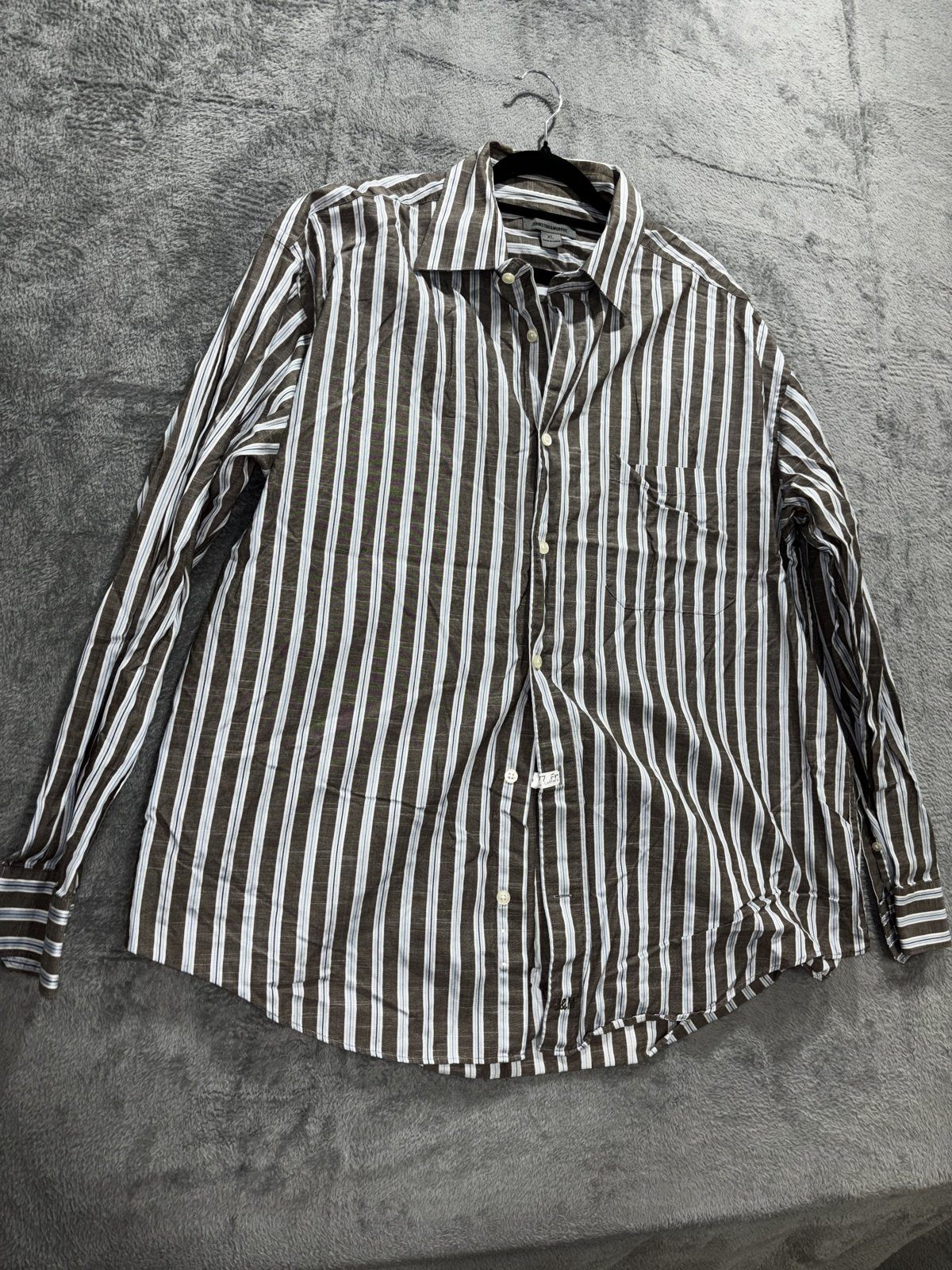Johnston & Murphy Men's Brown Blue Stripe Shirt XL, photo 3 of 9