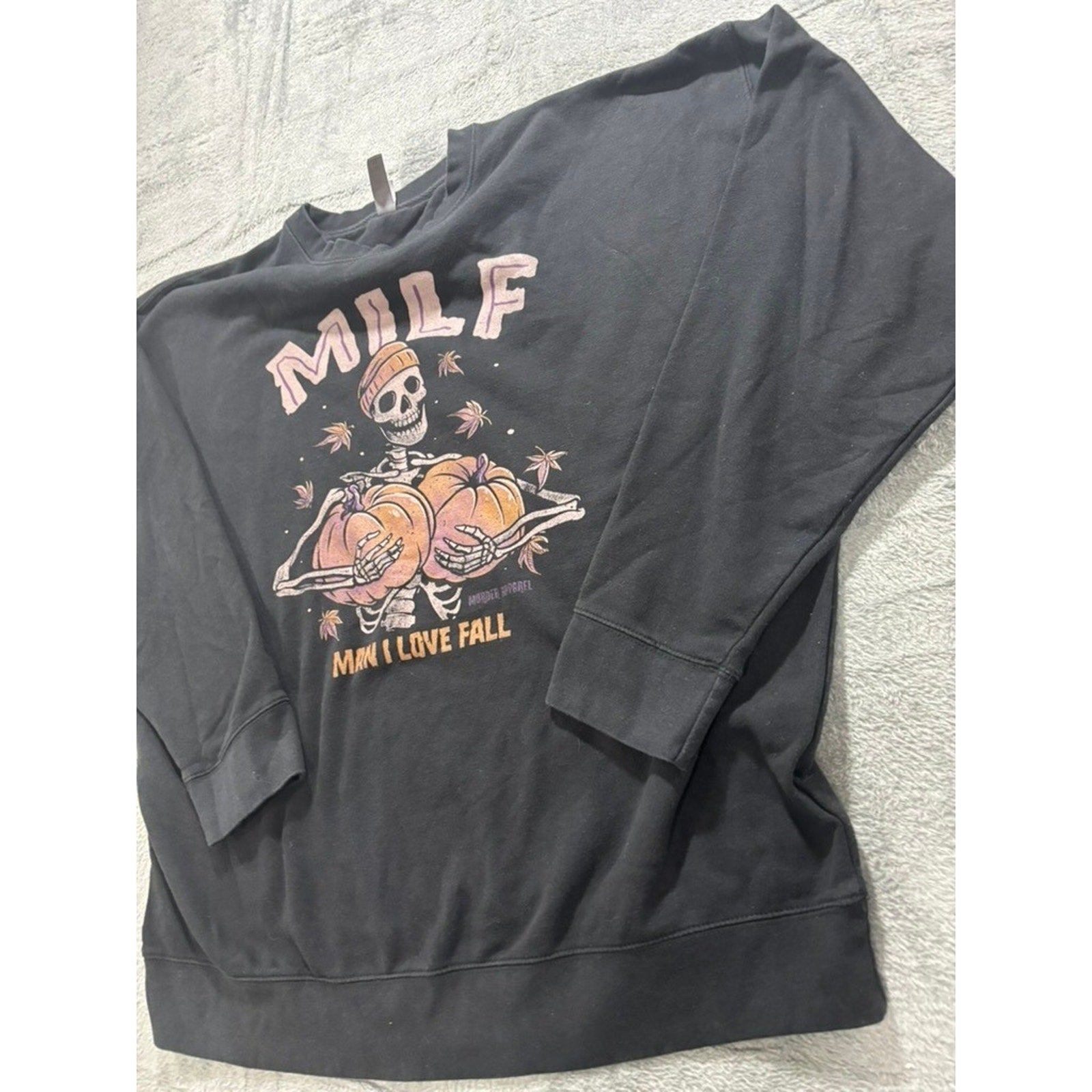 Cotton Heritage MILF Man I Love Fall Skeleton Pumpkin Sweatshirt Black 2XL
