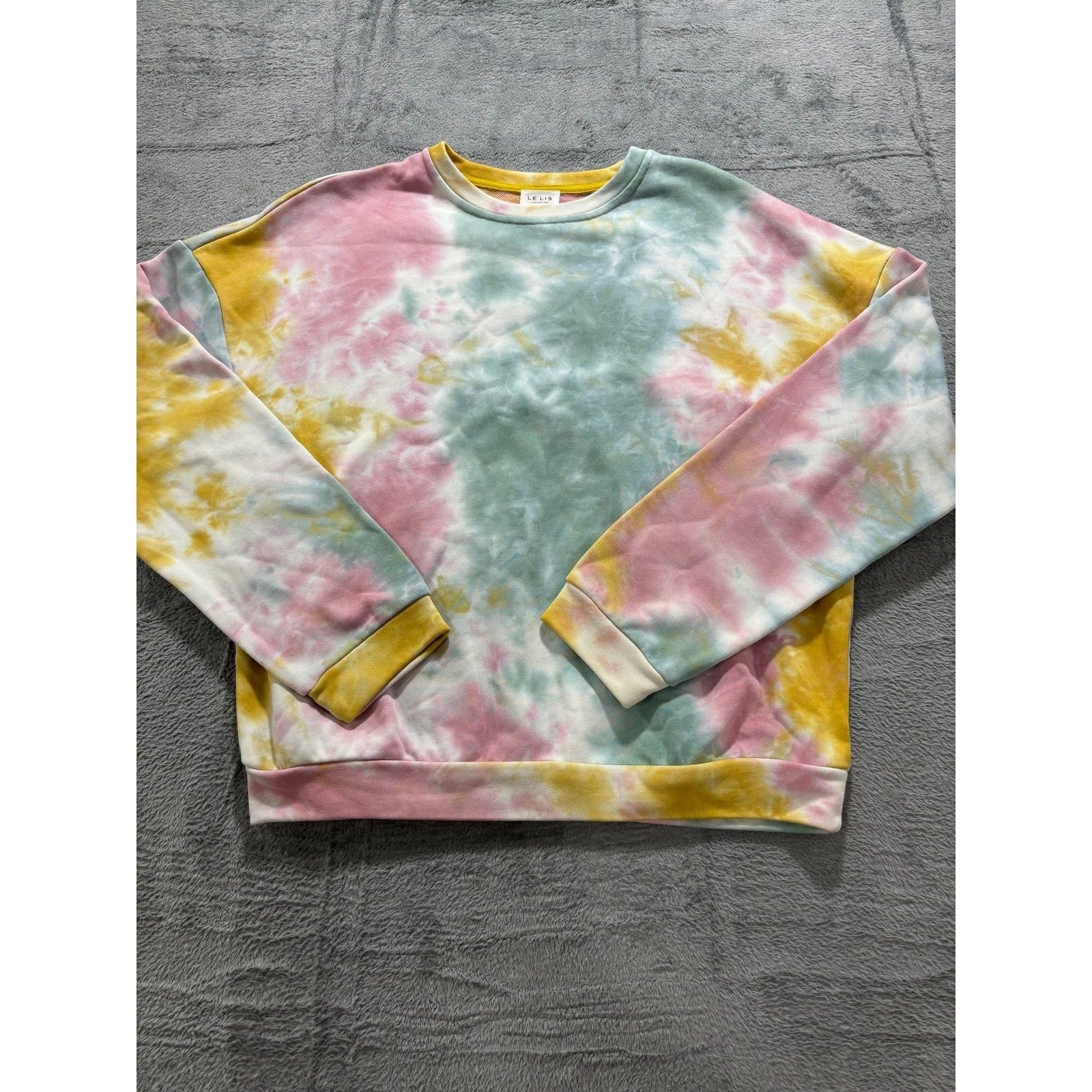 Le Lis Womens M Pink Yellow Tie Dye Sweatshirt Crewneck Pullover Boho Casual