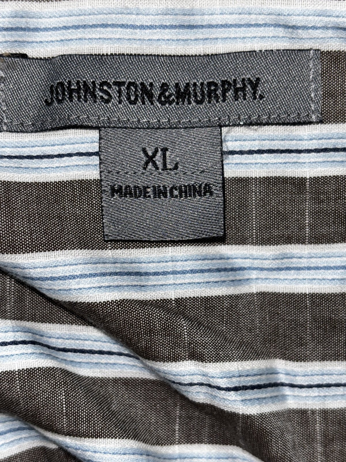 Johnston & Murphy Men's Brown Blue Stripe Shirt XL, photo 8 of 9