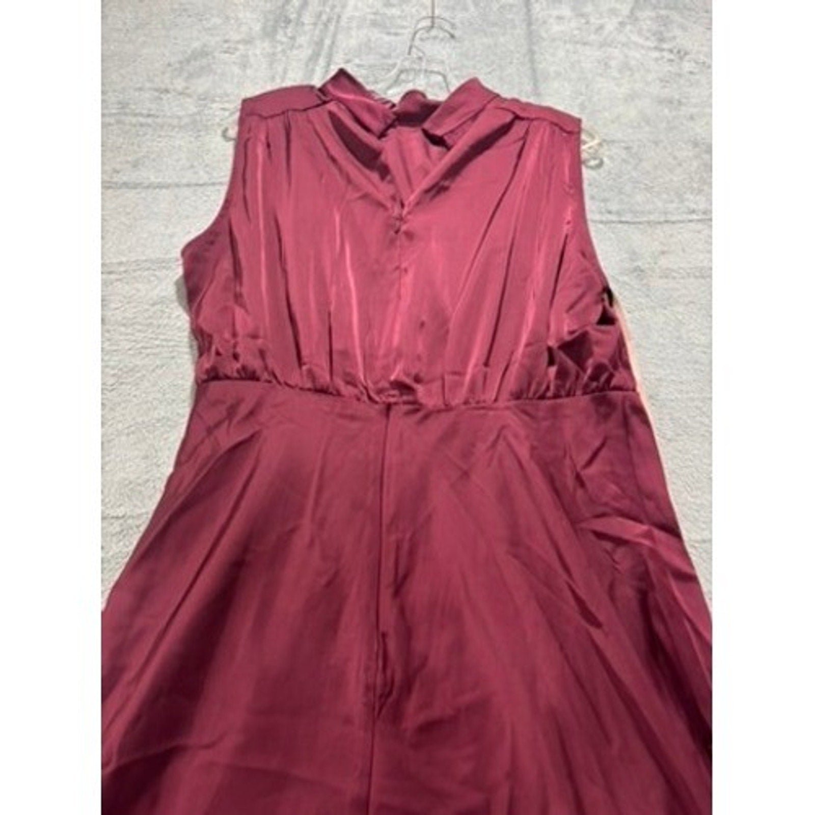 Lulus Burgundy Satin High Neck Draped Maxi Dress Size XL Sleeveless Side Slit