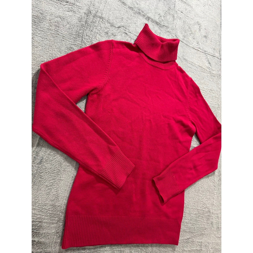 French Connection M Red Womens Turtleneck Sweater Casual Preppy Classic Knit