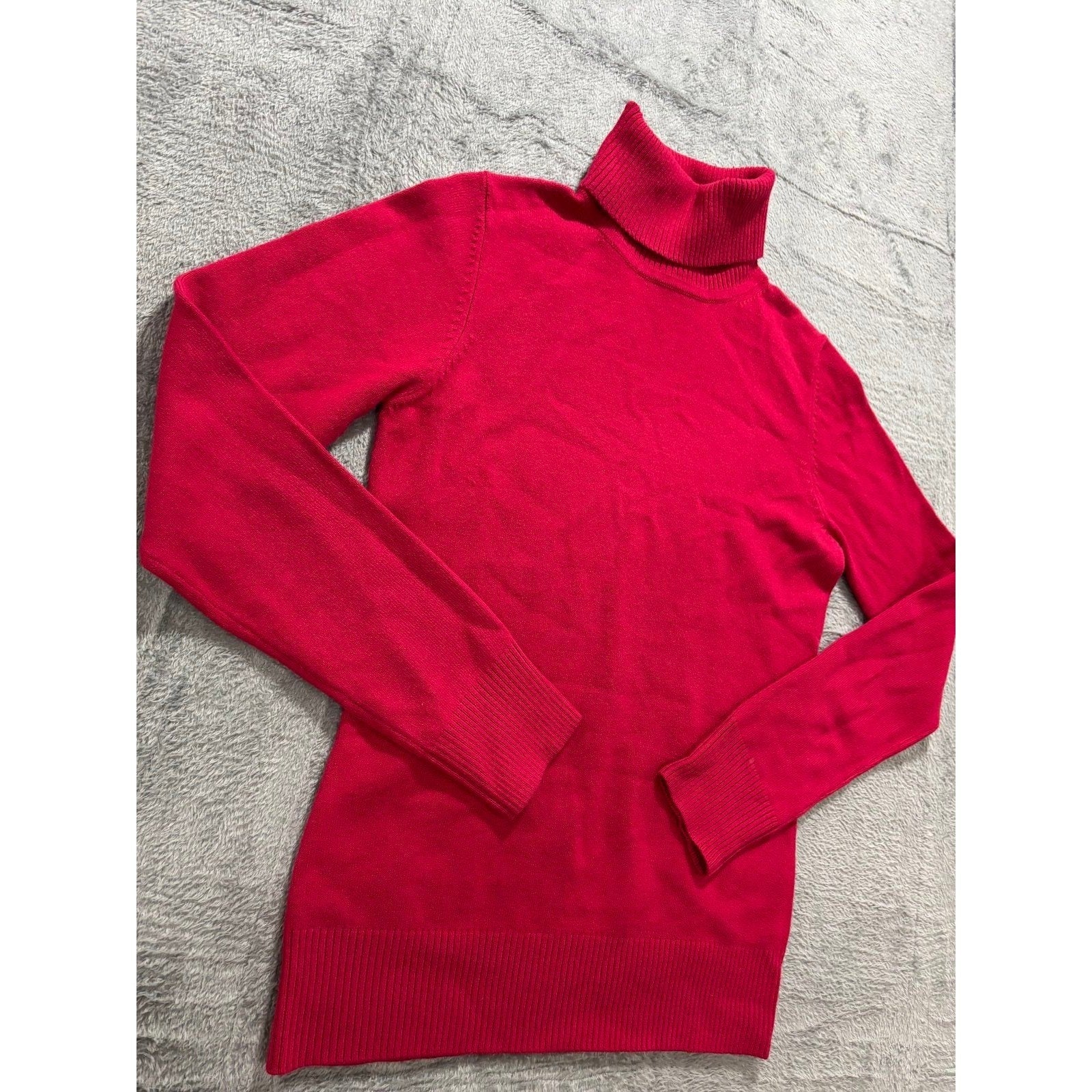 French Connection M Red Womens Turtleneck Sweater Casual Preppy Classic Knit