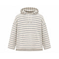 Oversized Striped Knit Hoodie Cream Grey Nautical Kangaroo Pocket Pullover Coast