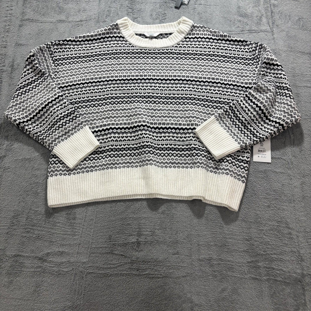 Time and Tru Womens XXL White Black Fair Isle Sweater Cozy Winter Nordic Plus