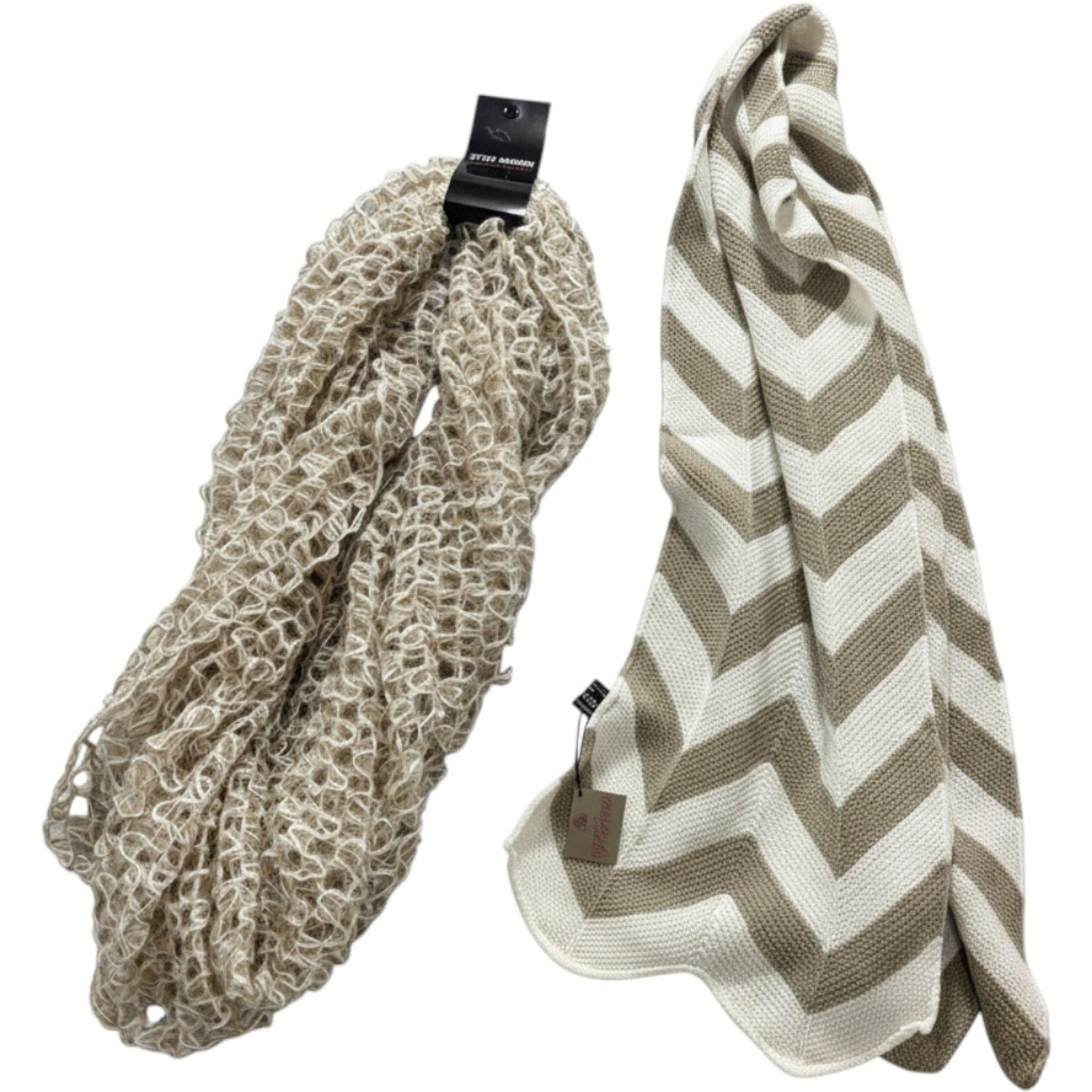 Steve Madden Womens OS Beige White Scarf Lot 2 Leopard Chevron Lightweight Chic
