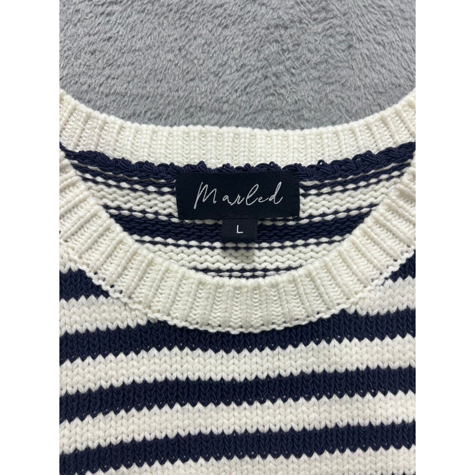 Marled Sweater Vest Womens Large Striped Knit Cotton Sleeveless Nautical Preppy
