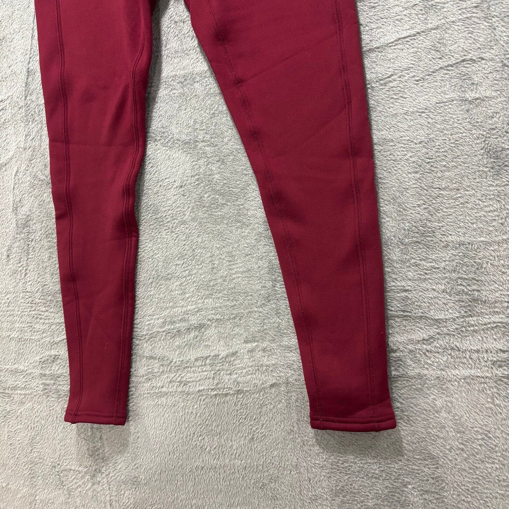 Womens L Burgundy Fleece Lined Leggings Pockets Athleisure Casual