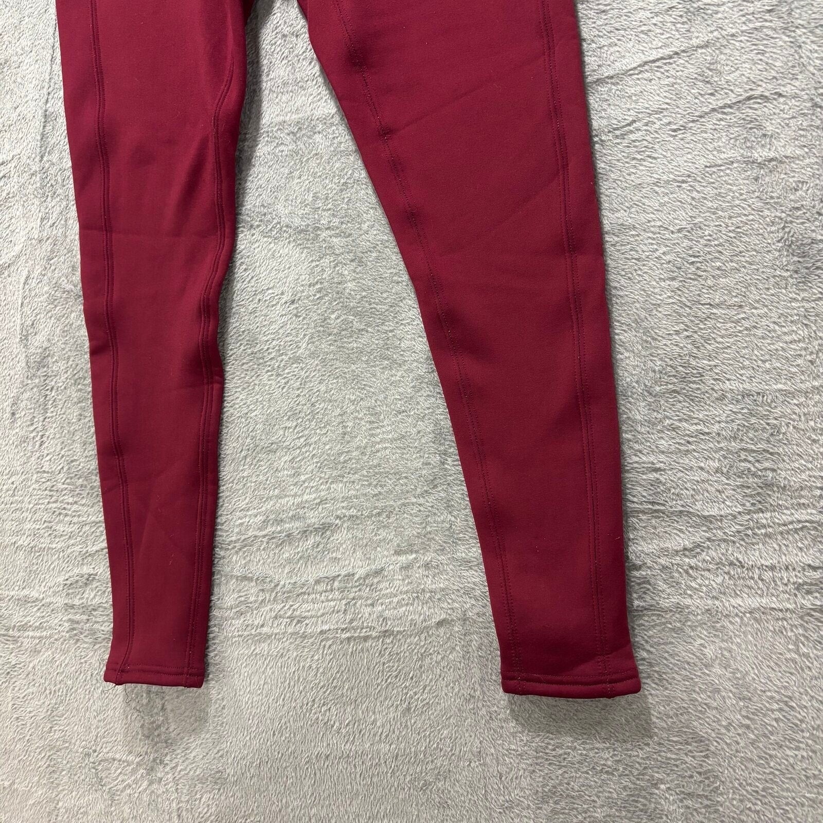 Womens L Burgundy Fleece Lined Leggings Pockets Athleisure Casual