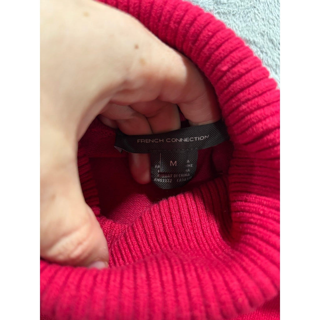 French Connection M Red Womens Turtleneck Sweater Casual Preppy Classic Knit