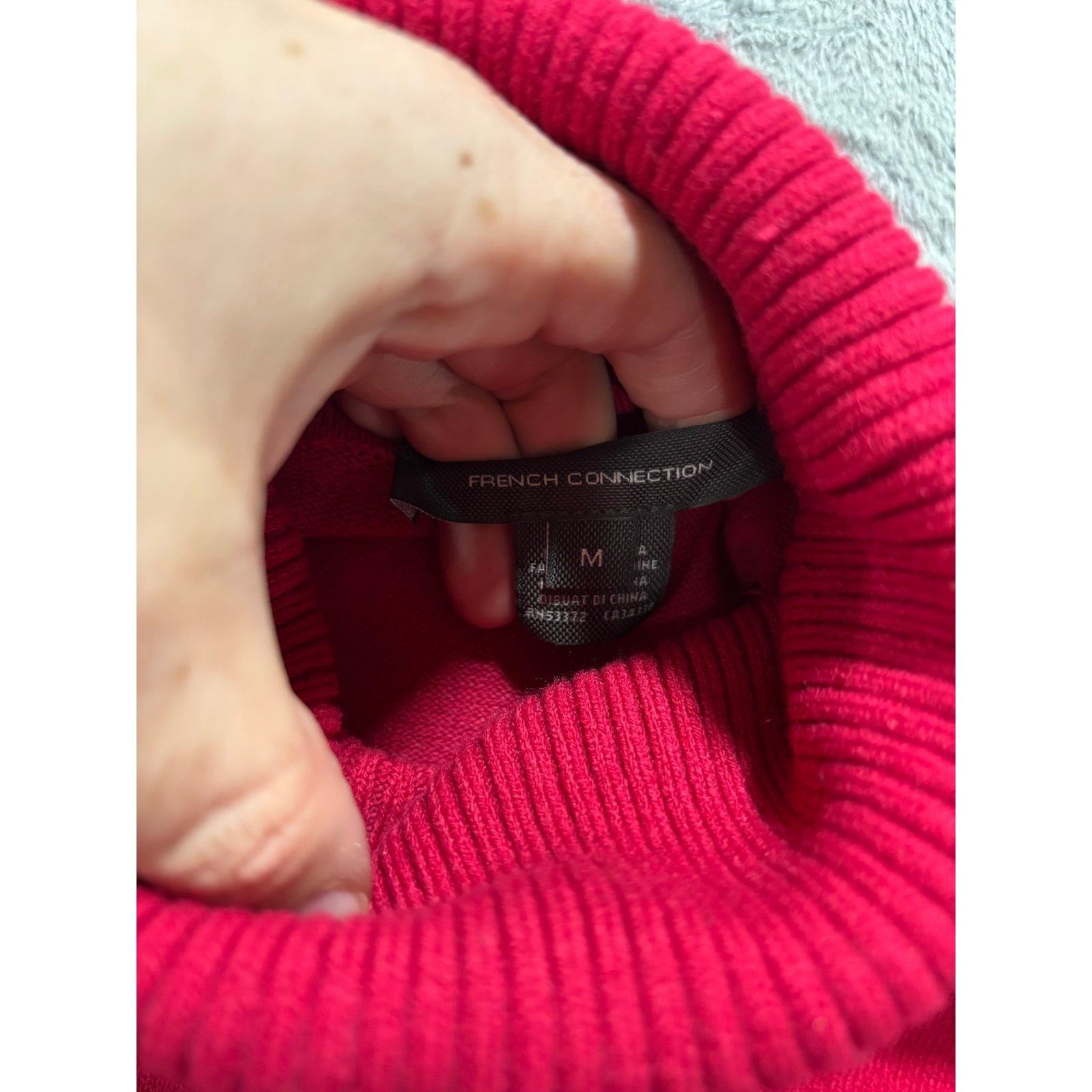 French Connection M Red Womens Turtleneck Sweater Casual Preppy Classic Knit