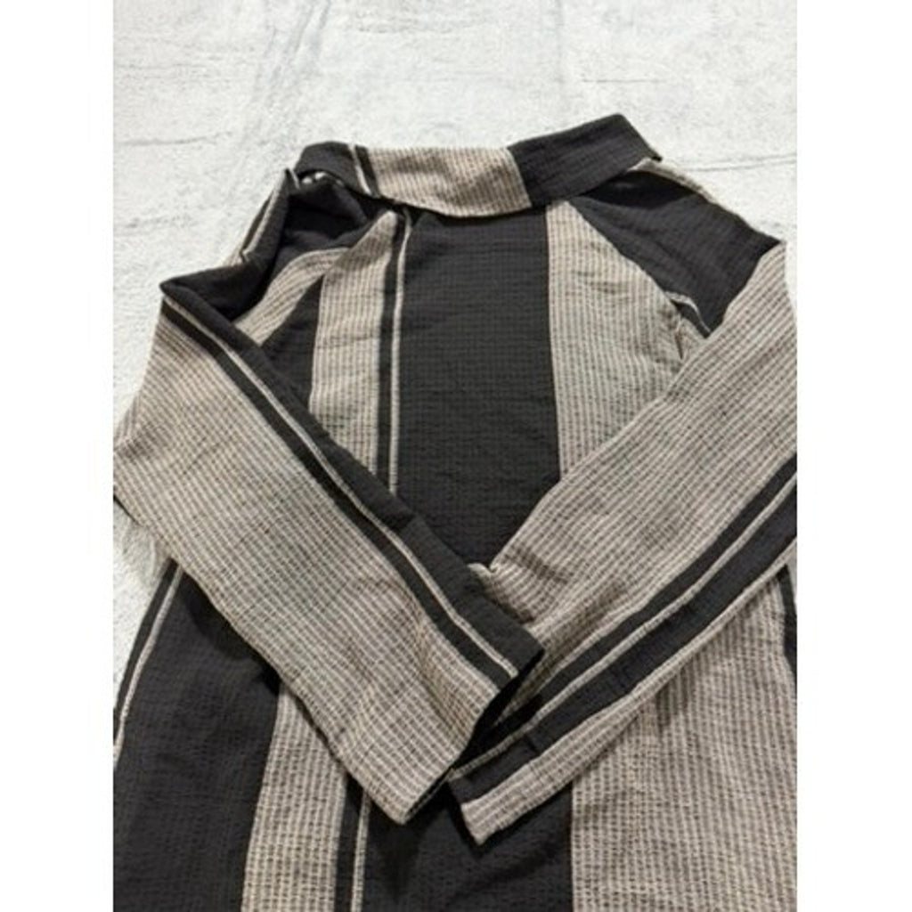Soft Surroundings Womens Small Black Tan Striped Cowl Neck Tunic Zip Pockets