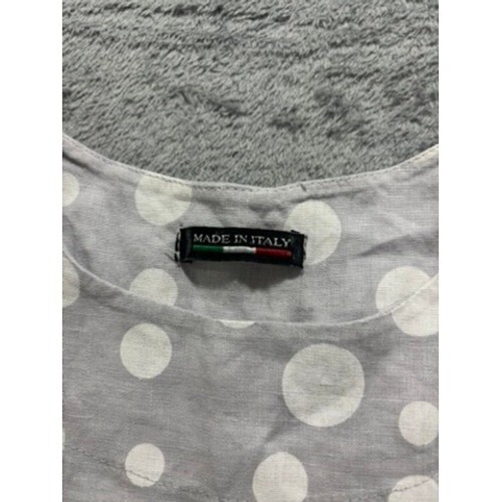 Made Italy Blouse Womens L Polka Dot Linen Oversized Boxy Pocket Minimal
