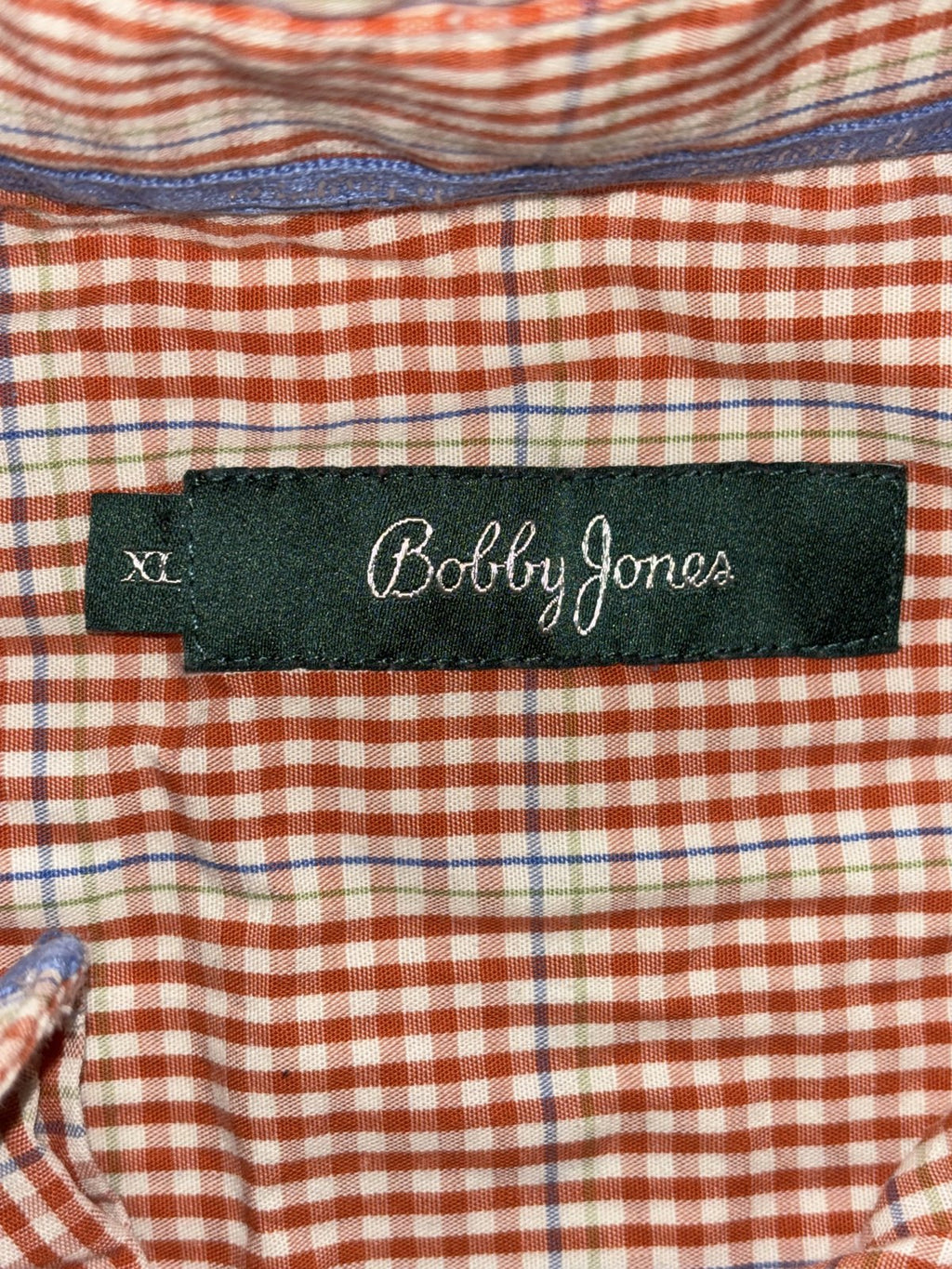 Bobby Jones Men's Orange White Gingham Shirt Size XL, photo 8 of 9