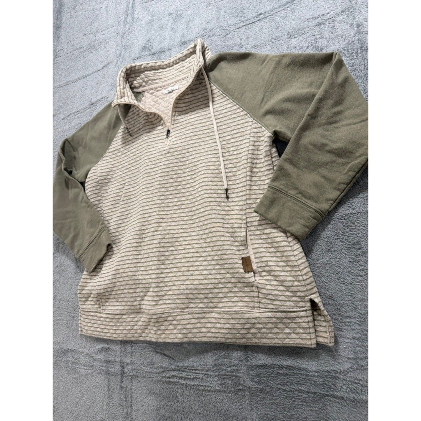 Maurices Womens Quilted Quarter Zip Pullover Sage Green Striped Size L Pocket