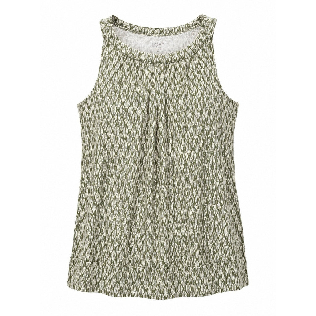 LOFT Outlet Womens XL Olive Green Leaf Print Sleeveless Knit Tank Top Banded Hem