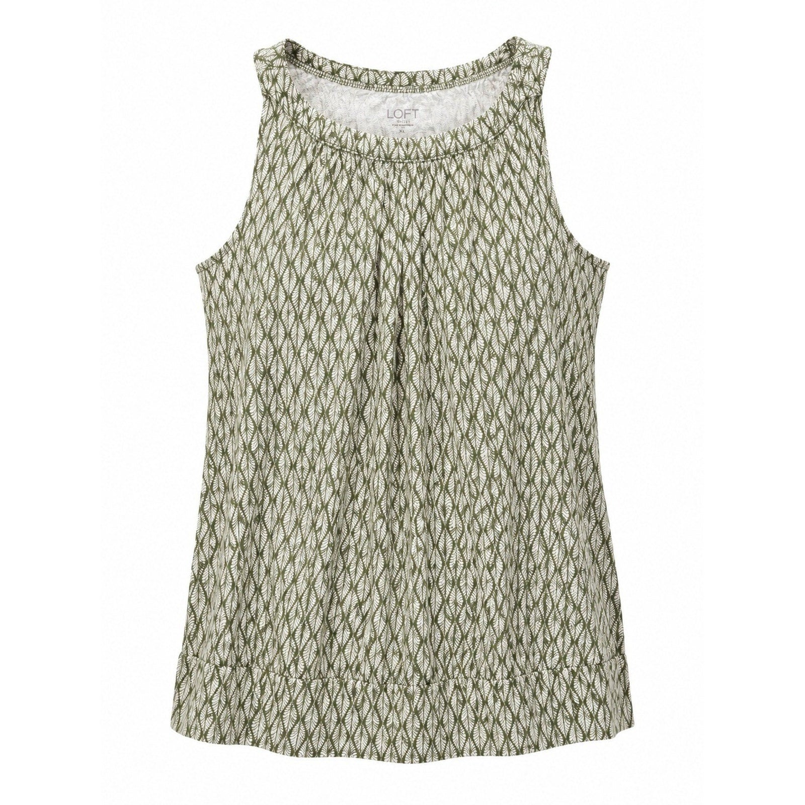 LOFT Outlet Womens XL Olive Green Leaf Print Sleeveless Knit Tank Top Banded Hem