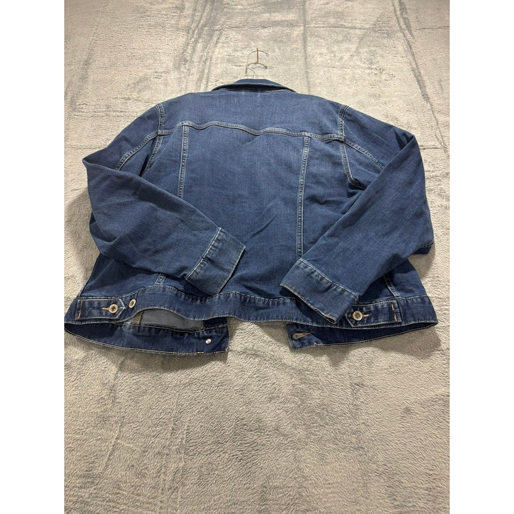 Liz Claiborne Womens XL Blue Denim Trucker Jacket Stretch Medium Wash Button Up