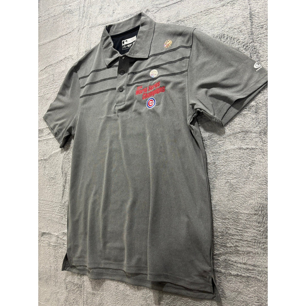 MLB Cubs Polo Shirt Mens LG Gray 2016 World Series Champions True Fan