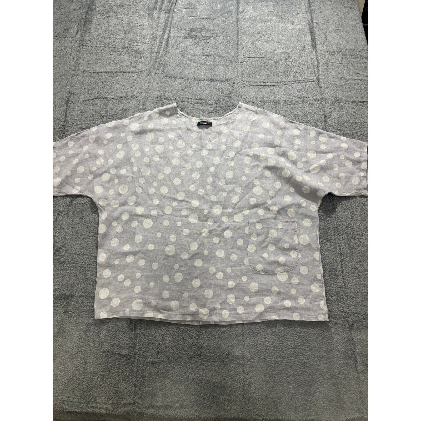 Made Italy Blouse Womens L Polka Dot Linen Oversized Boxy Pocket Minimal