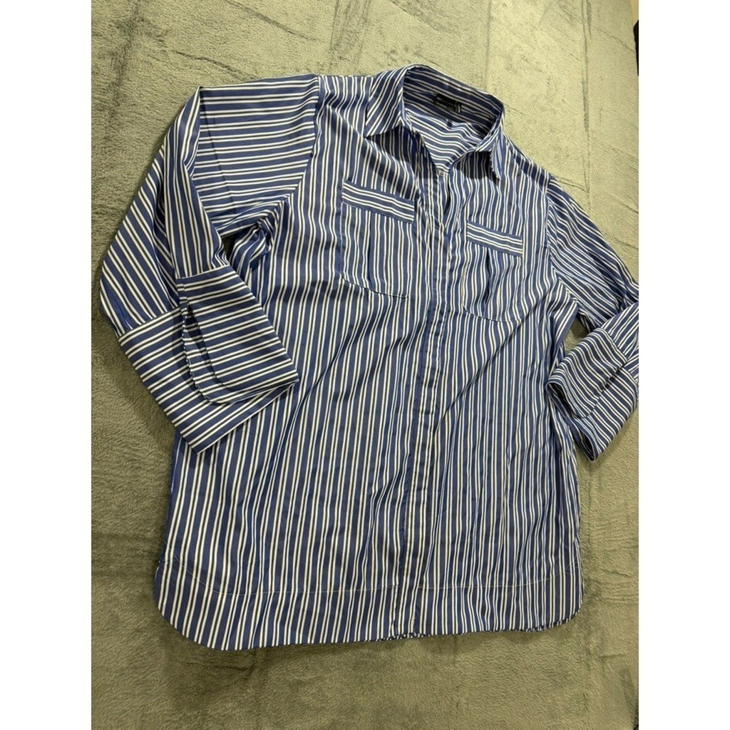 ASOS Design Button Up Shirt Womens US 14 Blue White Striped Pocket Blouse
