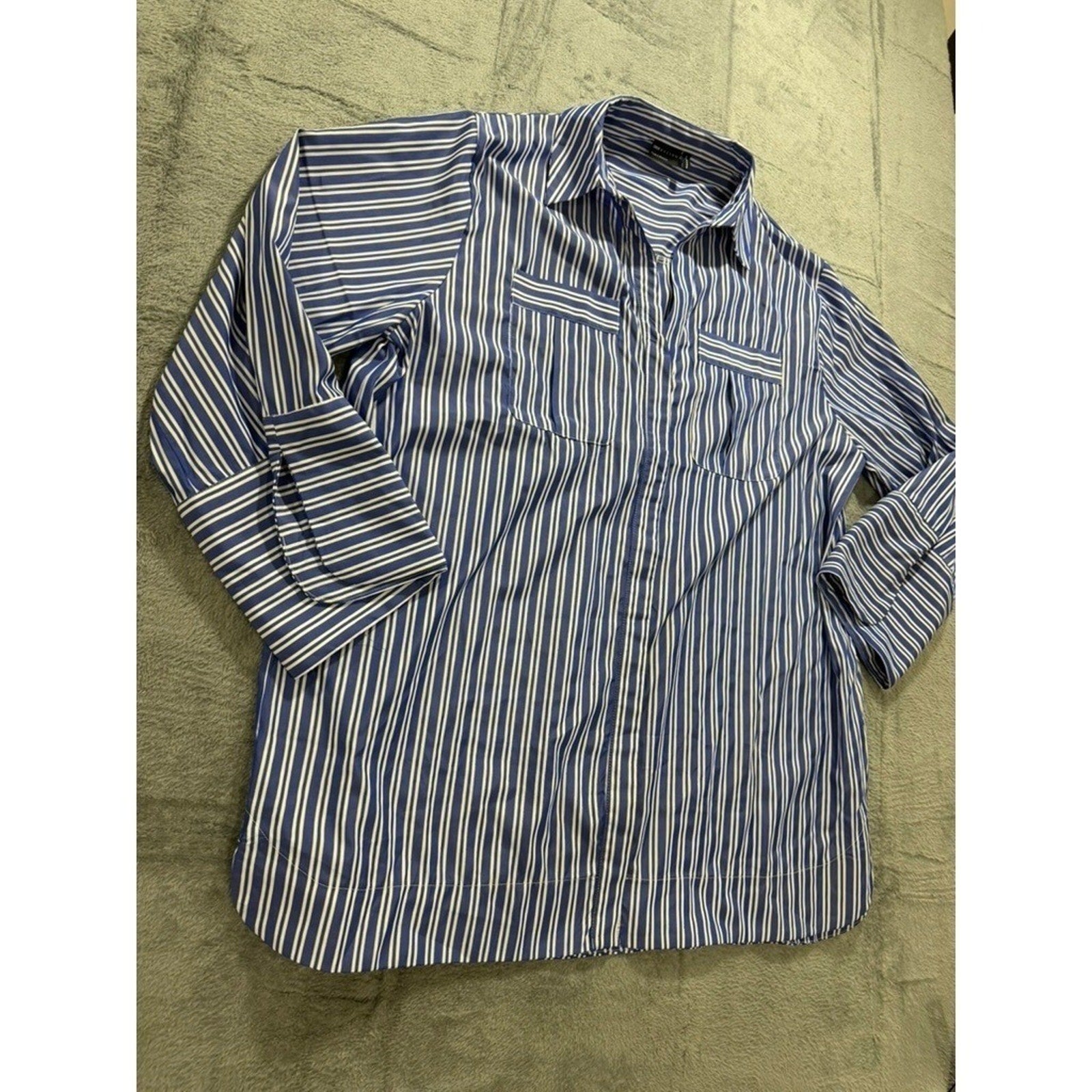 ASOS Design Button Up Shirt Womens US 14 Blue White Striped Pocket Blouse