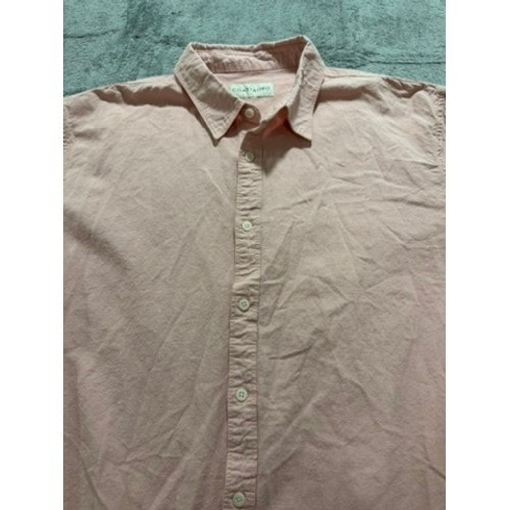 Coastaoro Mens XL Short Sleeve Button Down Shirt Salmon Pink Textured Casual