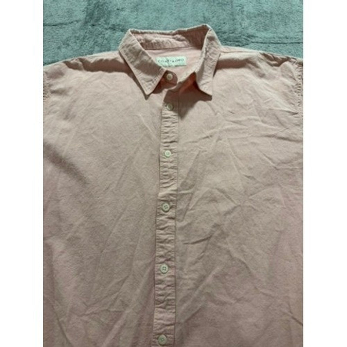 Coastaoro Mens XL Short Sleeve Button Down Shirt Salmon Pink Textured Casual