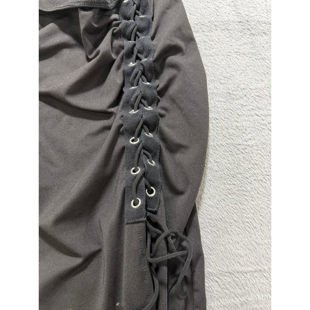 Black Twist Front Lace Up Side Cutout Slit Sleeveless Bodycon Maxi Dress
