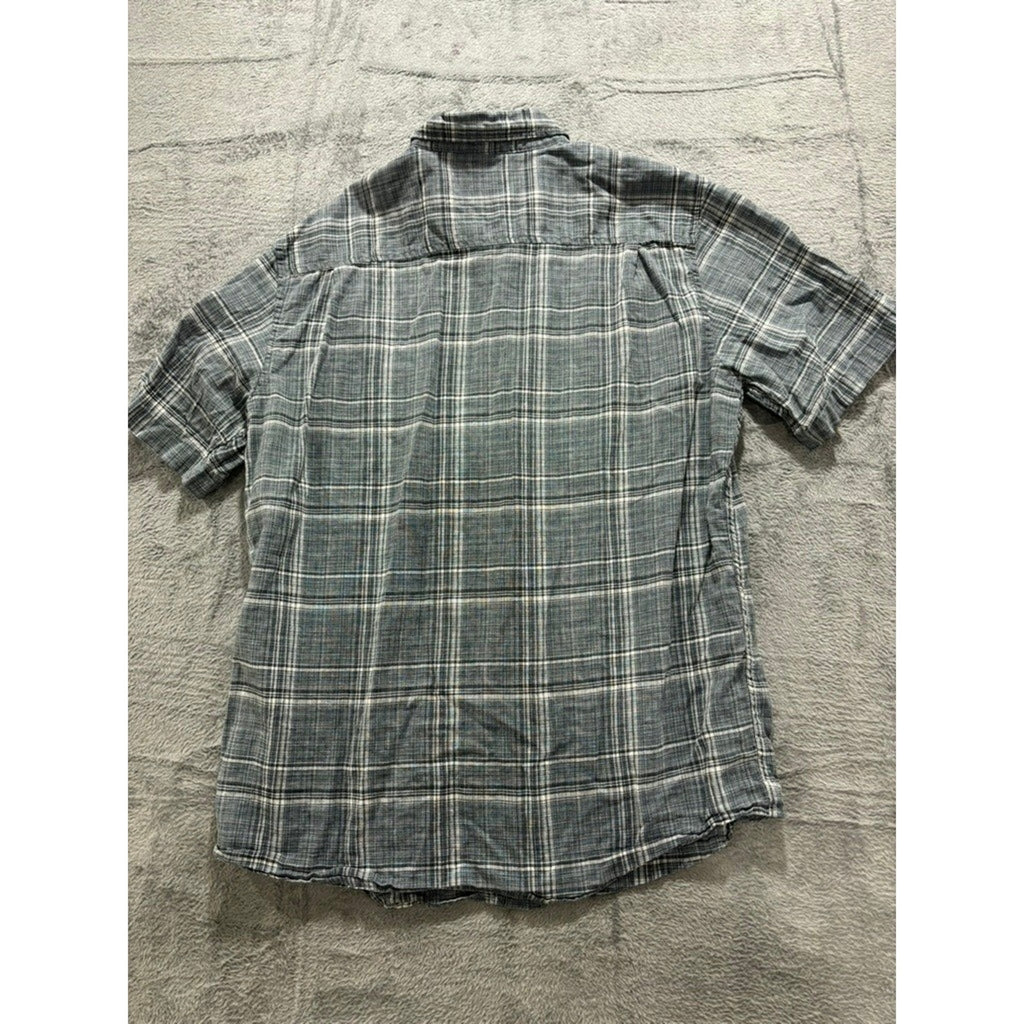 Weatherproof Vintage Shirts Mens L Plaid Linen Button Up Short Sleeve
