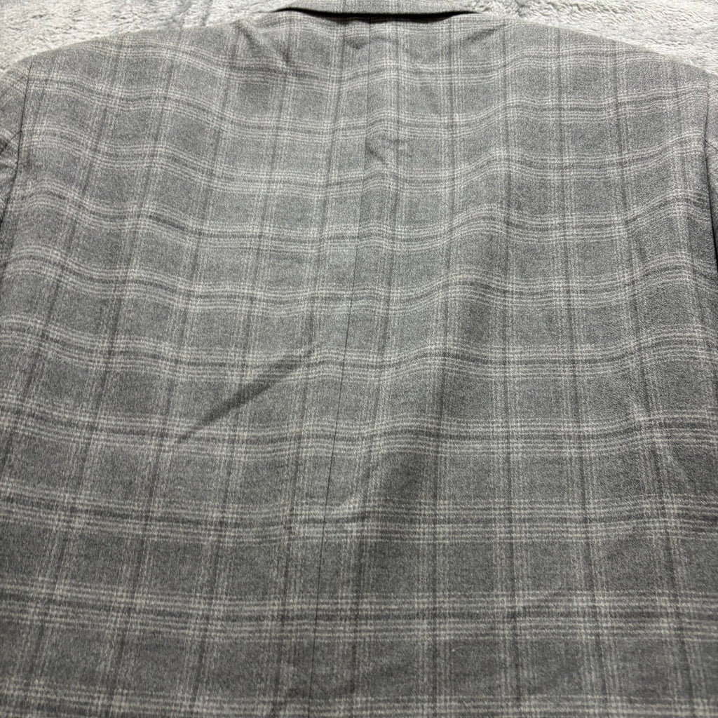 Mens 42R Gray Plaid Slim Fit Blazer Sport Coat Two Button Wool Blend Preppy