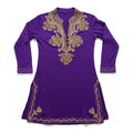 Womens L Purple Embroidered Gold Sequin Tunic Top Boho Festival Casual