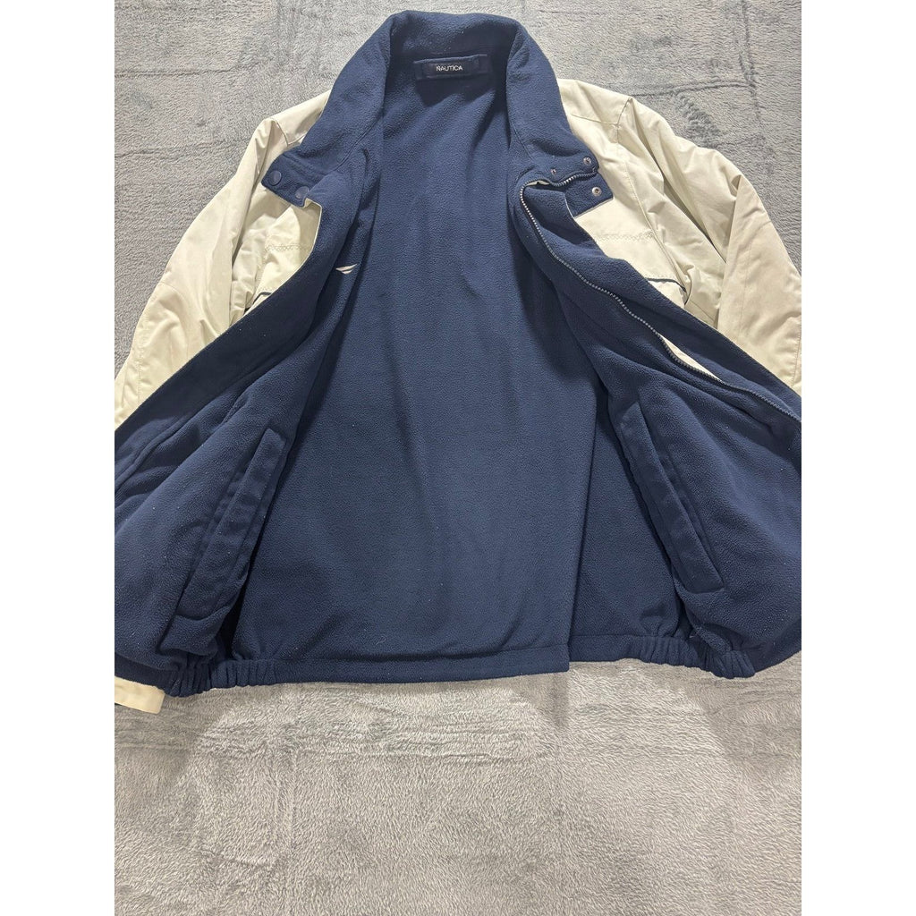 Nautica S Cream Navy Blue Full Zip Windbreaker Jacket Womens Casual Vintage