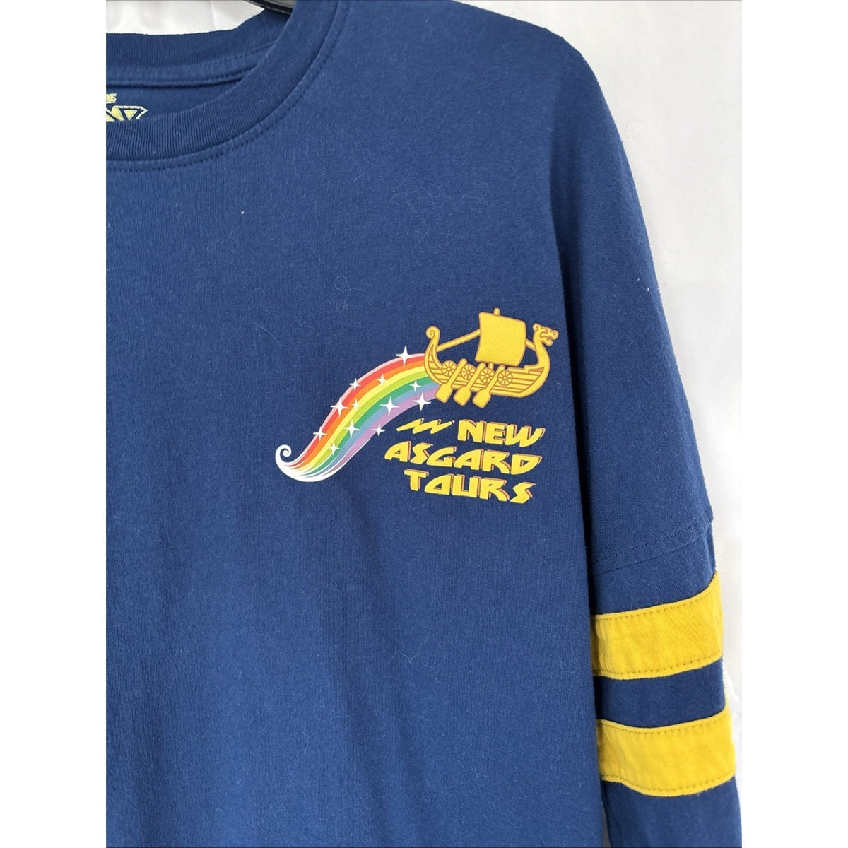 Marvel Thor Love Thunder New Asgard Tours Long Sleeve Shirt Blue Yellow Campus S
