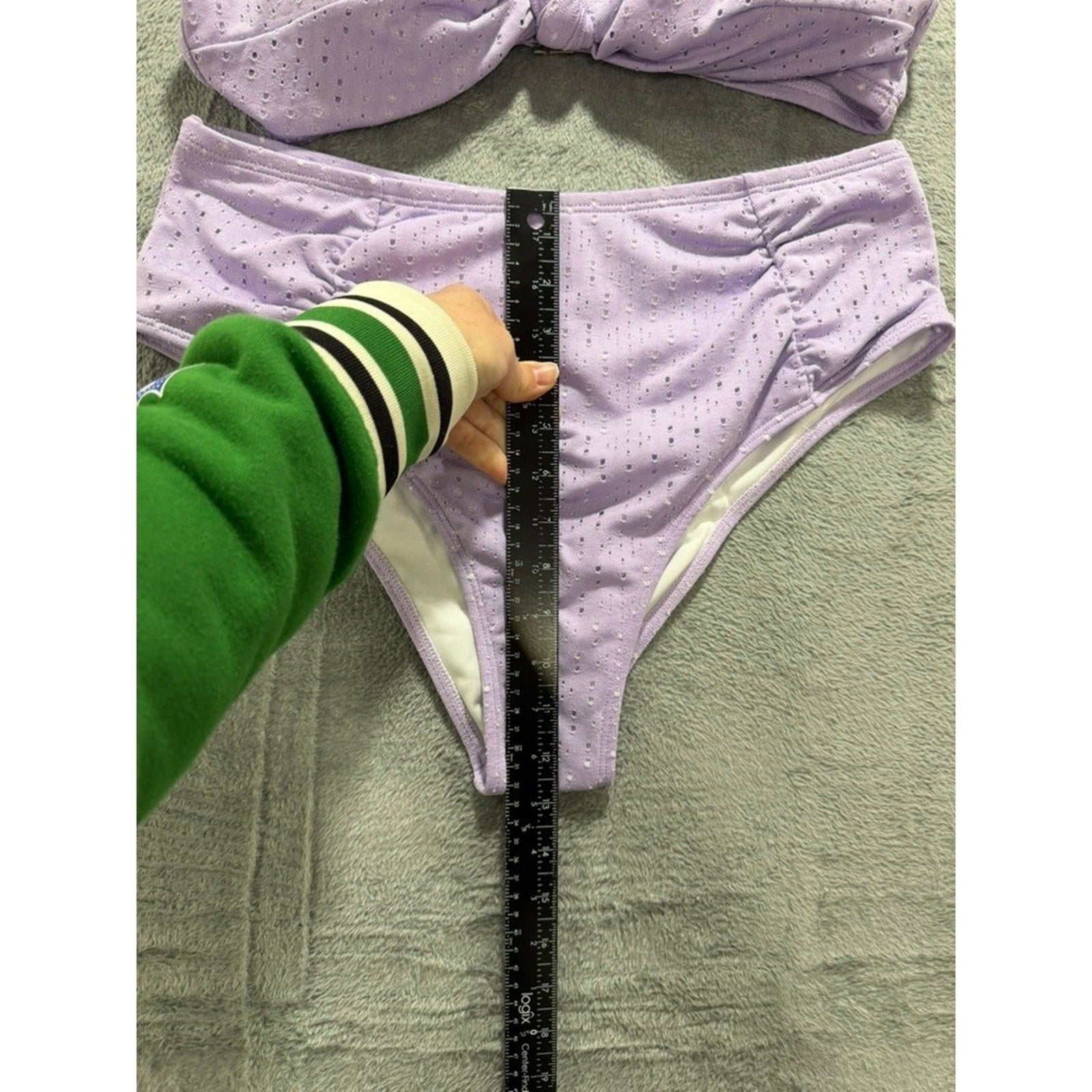Lavender Eyelet Knot Front High Waisted Bikini Set Purple 1XL Plus Size Swimwear