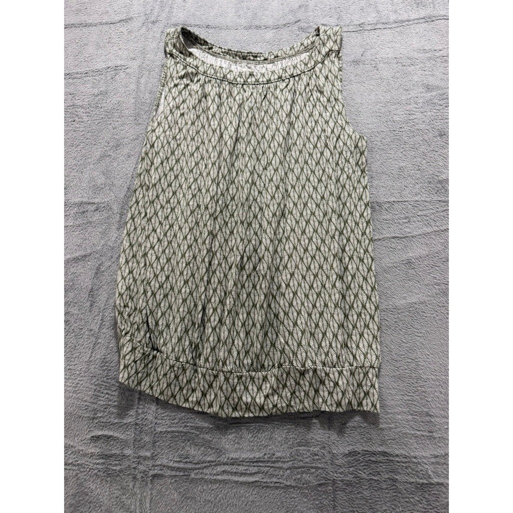 LOFT Outlet Womens XL Olive Green Leaf Print Sleeveless Knit Tank Top Banded Hem