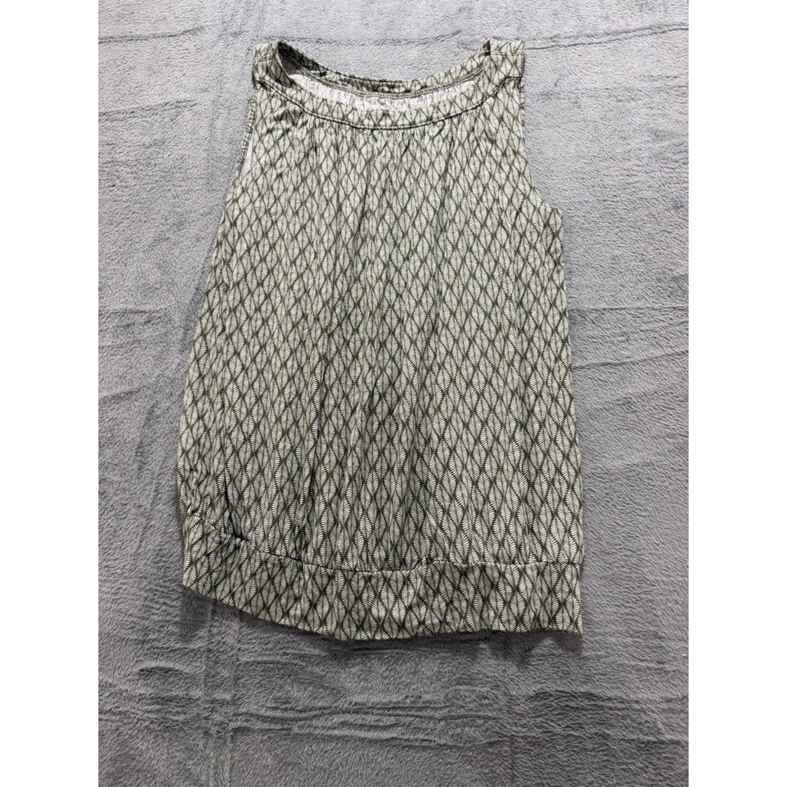 LOFT Outlet Womens XL Olive Green Leaf Print Sleeveless Knit Tank Top Banded Hem