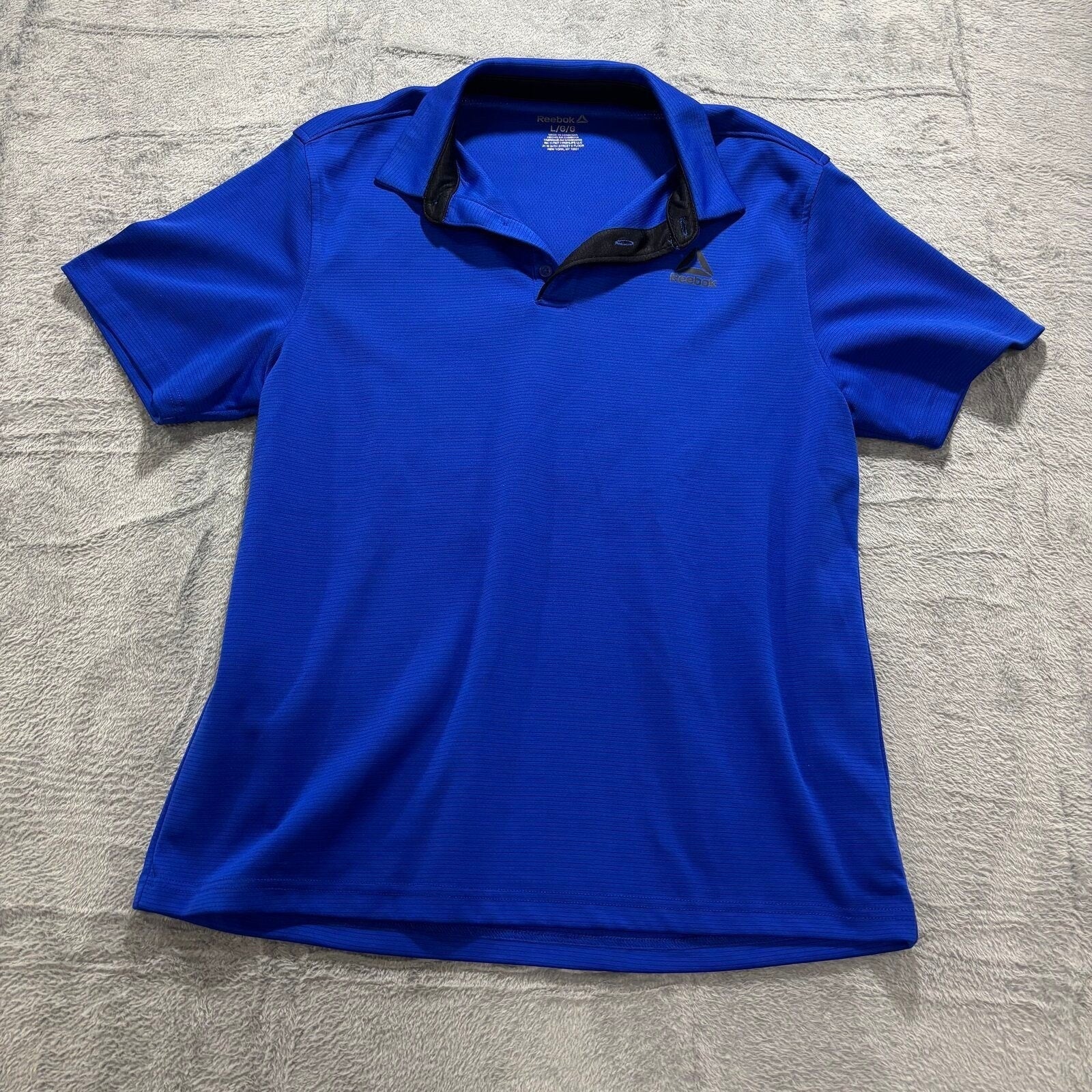 Reebok L Blue Short Sleeve Polo Shirt Mens Athleisure Casual Sporty