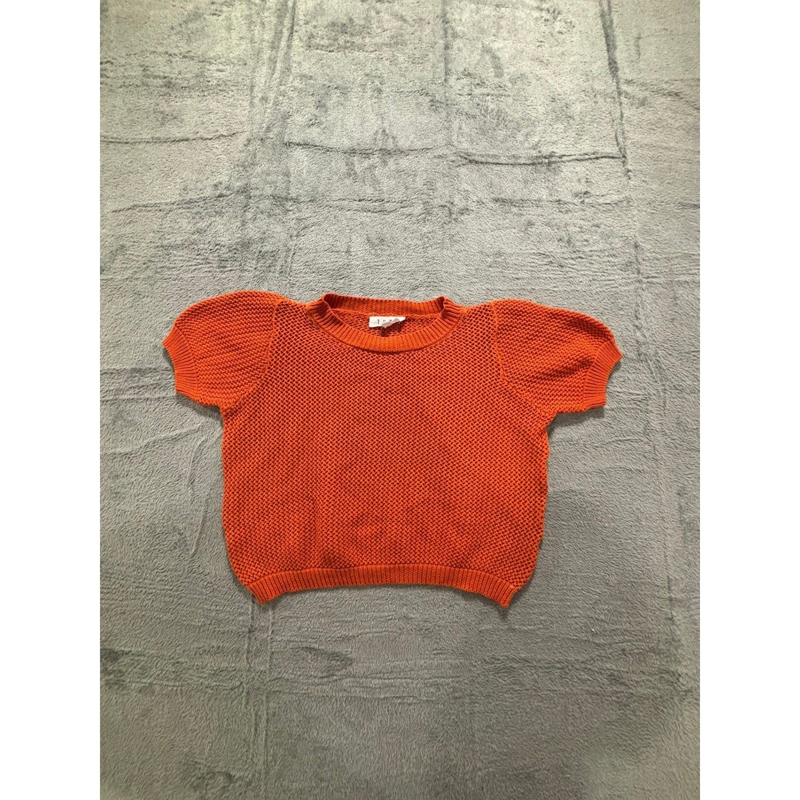 THML XS Orange Womens Open Knit Short Sleeve Sweater Boho Casual Festival Spring