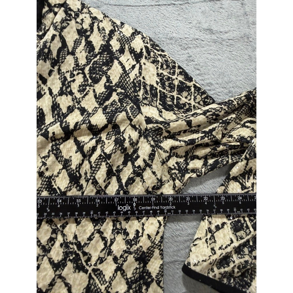 MSK Womens Snakeskin Print Sequin Zip Front Jacket Tan Black Animal Print XL
