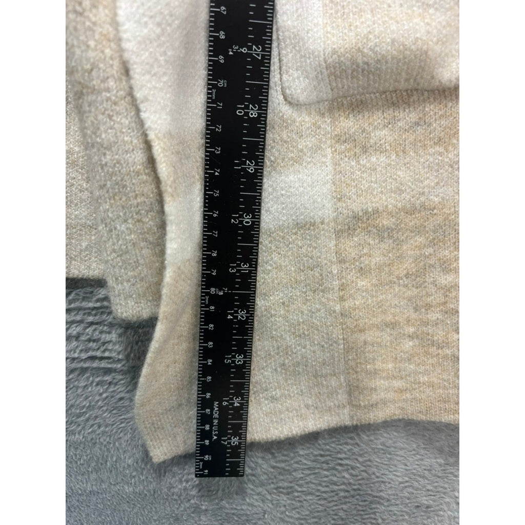 Time and Tru Womens Plaid Open Front Cardigan Sweater Oatmeal White L 12-14