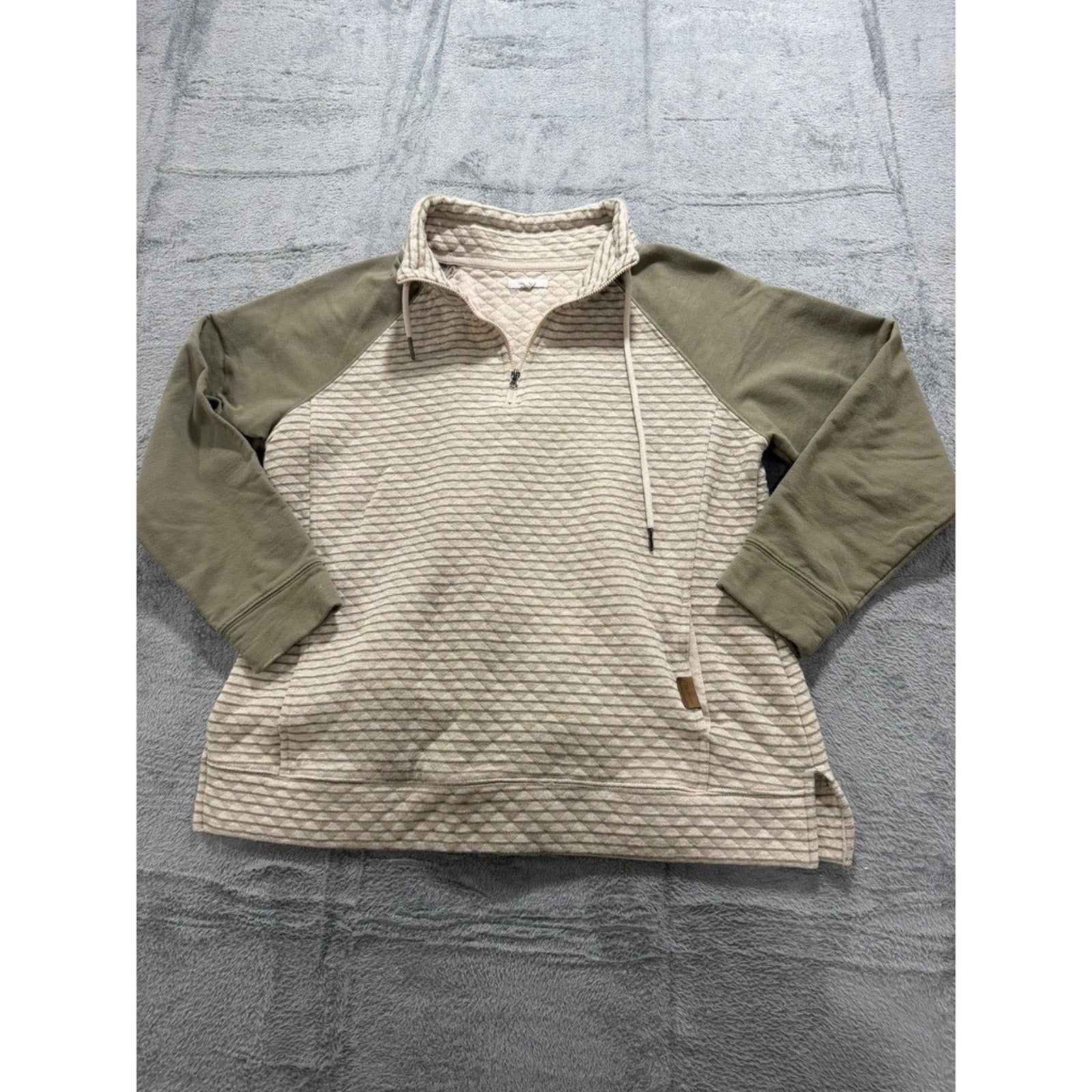 Maurices Womens Quilted Quarter Zip Pullover Sage Green Striped Size L Pocket