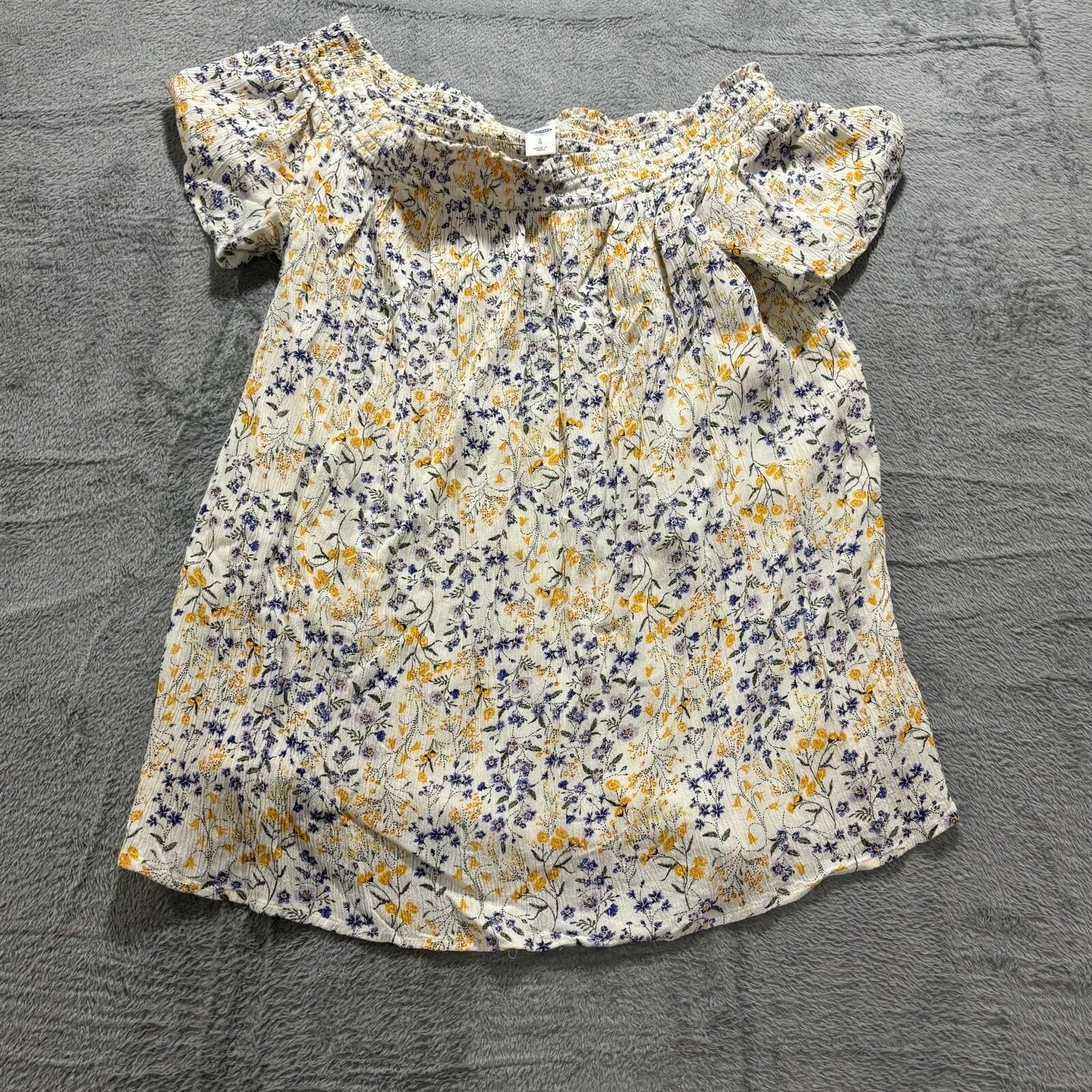 Old Navy L Womens White Floral Off Shoulder Smocked Blouse Boho Cottagecore Top