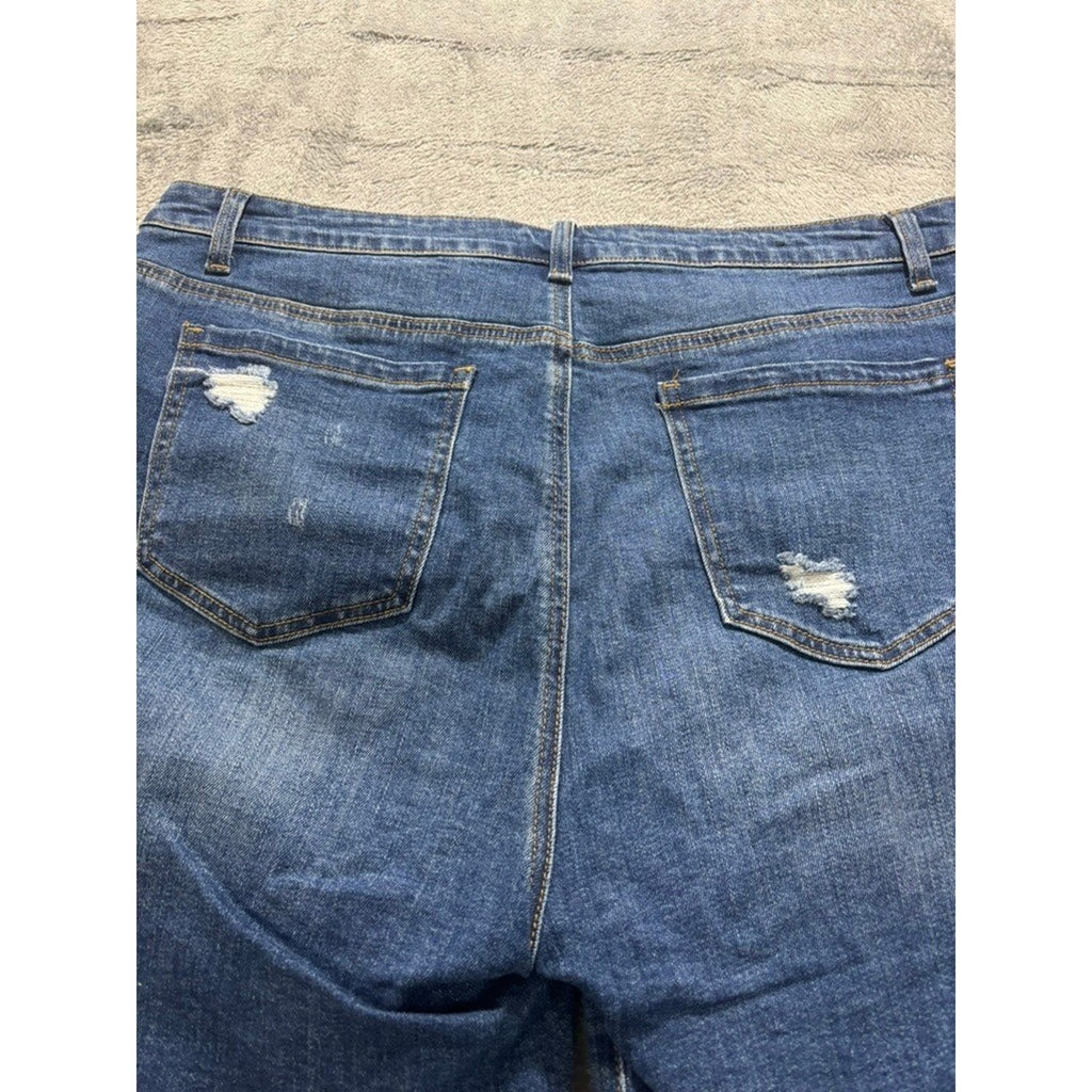 American Bazi Plus 2X Dark Wash Distressed Denim Shorts Frayed Hem Stretch