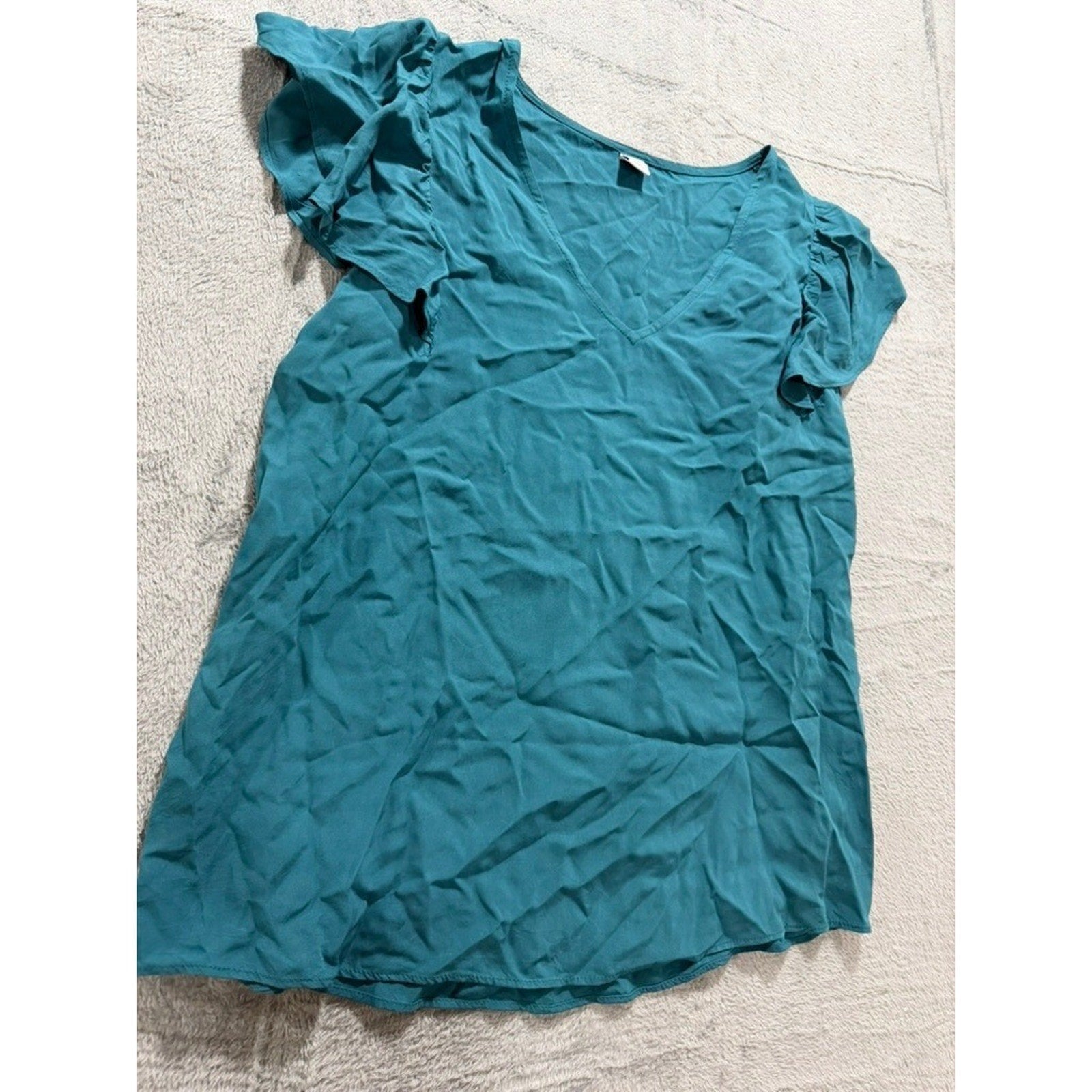 Old Navy Womens Teal Flutter Sleeve V-Neck Rayon Blouse Top Small